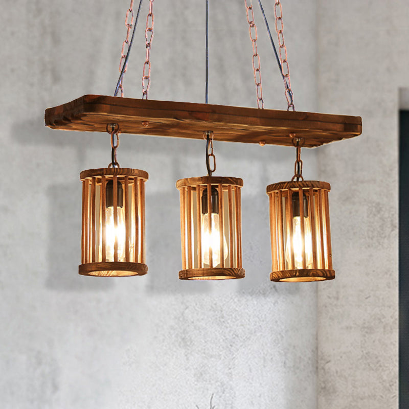 Cylinder Shade Wooden Light Chandelier Industrial 2/3 Light Dining Room Ceiling Lamp 3 Wood Clearhalo 'Ceiling Lights' 'Industrial Pendants' 'Industrial' 'Middle Century Pendants' 'Pendant Lights' 'Pendants' 'Tiffany' Lighting' 209903