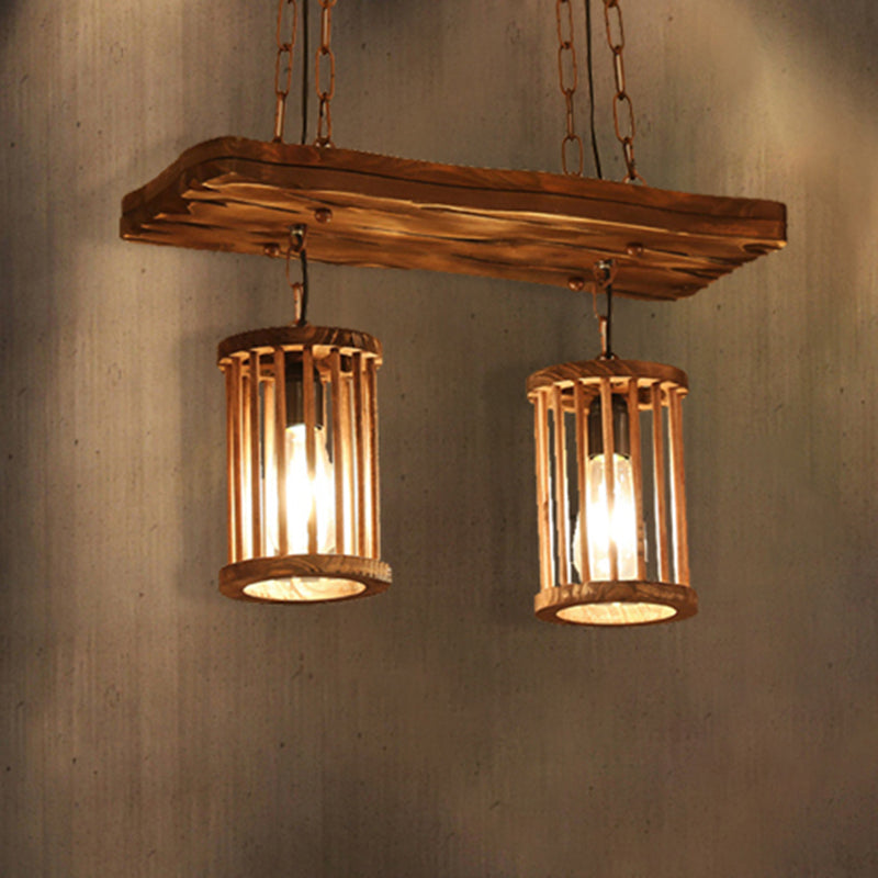 Cylinder Shade Wooden Light Chandelier Industrial 2/3 Light Dining Room Ceiling Lamp 2 Wood Clearhalo 'Ceiling Lights' 'Industrial Pendants' 'Industrial' 'Middle Century Pendants' 'Pendant Lights' 'Pendants' 'Tiffany' Lighting' 209908