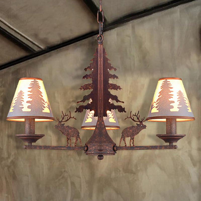 Cone Metal and Fabric Chandelier Lighting Industrial 3/5/8 Light Dining Room Pendant Lighting in Rust 3 Rust Clearhalo 'Cast Iron' 'Ceiling Lights' 'Chandeliers' 'Industrial Chandeliers' 'Industrial' 'Metal' 'Middle Century Chandeliers' 'Rustic Chandeliers' 'Tiffany' Lighting' 210166