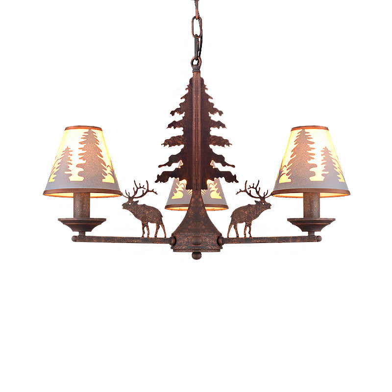 Cone Metal and Fabric Chandelier Lighting Industrial 3/5/8 Light Dining Room Pendant Lighting in Rust Clearhalo 'Cast Iron' 'Ceiling Lights' 'Chandeliers' 'Industrial Chandeliers' 'Industrial' 'Metal' 'Middle Century Chandeliers' 'Rustic Chandeliers' 'Tiffany' Lighting' 210168