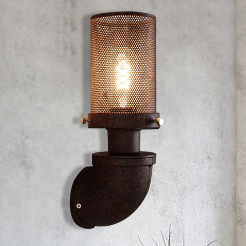 1 Light Metal Wall Lamp Industrial Rust Caged Cylinder Dining Room Sconce Light Fixture Clearhalo 'Art deco wall lights' 'Cast Iron' 'Glass' 'Industrial wall lights' 'Industrial' 'Middle century wall lights' 'Modern' 'Rustic wall lights' 'Tiffany' 'Traditional wall lights' 'Wall Lamps & Sconces' 'Wall Lights' Lighting' 210294