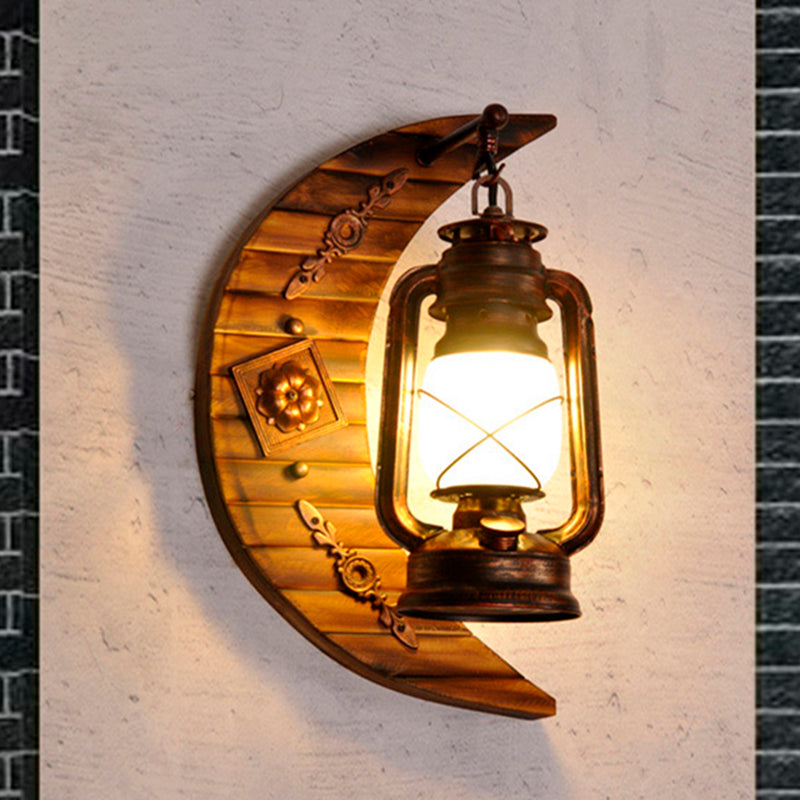 Frosted Glass Lantern Sconce Lighting Coastal 1 Light Living Room Wall Mounted Lamp in Weathered Copper Clearhalo 'Art deco wall lights' 'Cast Iron' 'Glass' 'Industrial wall lights' 'Industrial' 'Middle century wall lights' 'Modern' 'Rustic wall lights' 'Tiffany' 'Traditional wall lights' 'Wall Lamps & Sconces' 'Wall Lights' Lighting' 210325