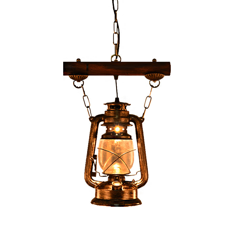 1 Light Ceiling Pendant Light Vintage Kerosene Antique Bronze Clear Glass Hanging Lamp for Coffee Shop Clearhalo 'Art Deco Pendants' 'Cast Iron' 'Ceiling Lights' 'Ceramic' 'Crystal' 'Industrial Pendants' 'Industrial' 'Metal' 'Middle Century Pendants' 'Pendant Lights' 'Pendants' 'Tiffany' Lighting' 210363