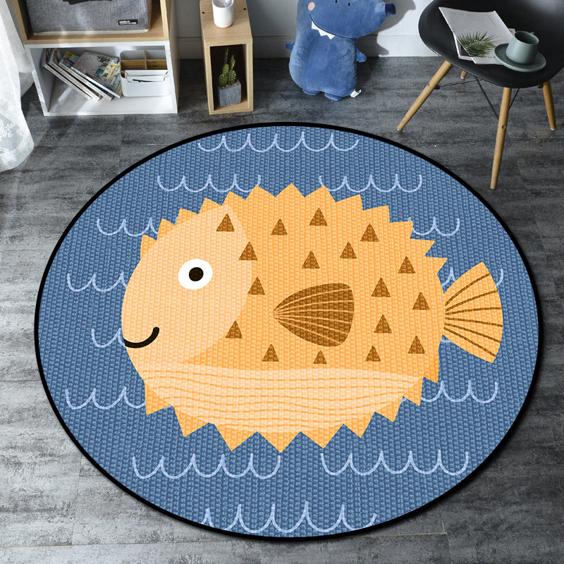 Cartoon Childrens Bedroom Rug Multi-Color Sea Life Rug Synthetics Anti-Slip Stain Resistant Washable Area Carpet Blue Clearhalo 'Area Rug' 'Rug' 2105869