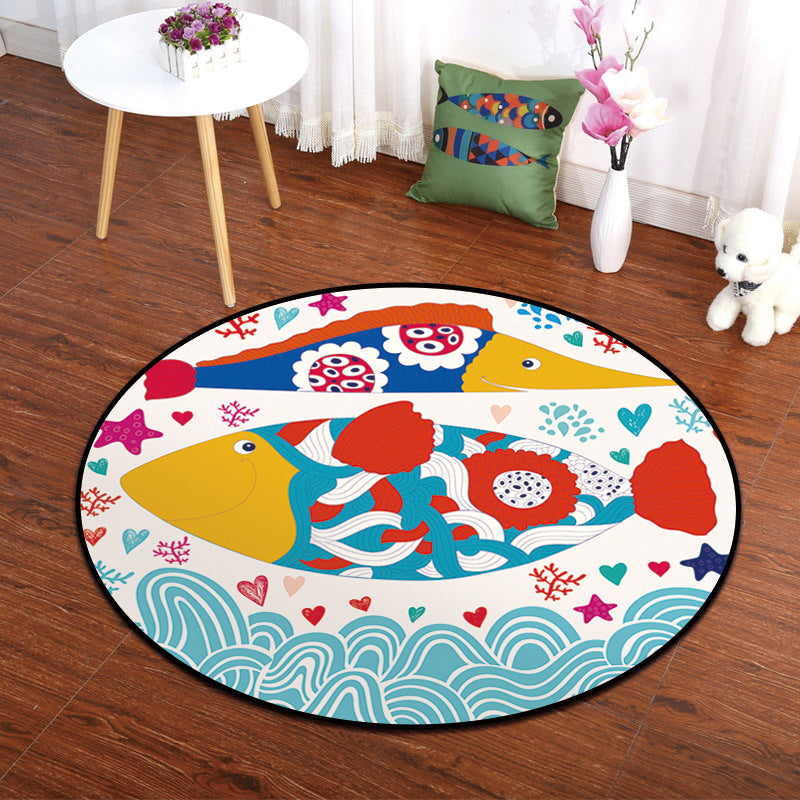 Multicolor Animal Painting Print Rug Polypropylene Cartoon Carpet Anti-Slip Backing Pet Friendly Stain Resistant Rug for Kids Bedroom Blue-White Clearhalo 'Area Rug' 'Rug' 2105879