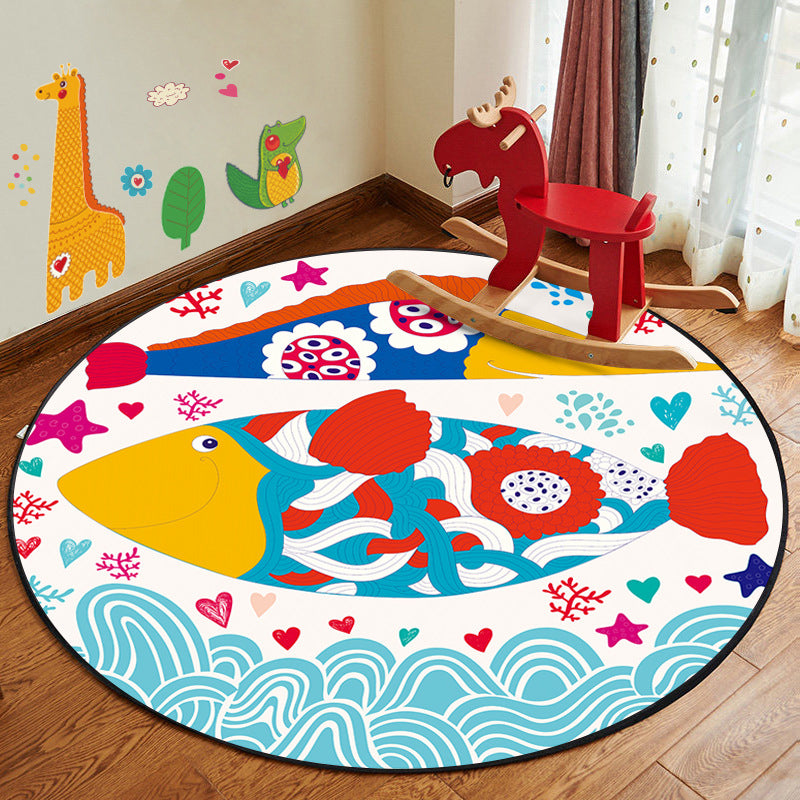 Kids Style Nursery Foot Rug Multi Color Cartoon Rug Synthetics Pet Friendly Anti-Slip Backing Machine Washable Carpet Blue-White Clearhalo 'Area Rug' 'Rug' 2105883