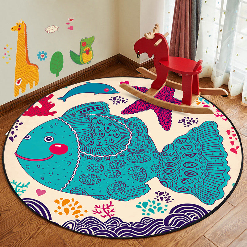 Kids Style Nursery Foot Rug Multi Color Cartoon Rug Synthetics Pet Friendly Anti-Slip Backing Machine Washable Carpet Aqua Clearhalo 'Area Rug' 'Rug' 2105886