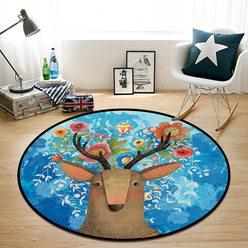 Pretty Multi Colored Cartoon Rug Synthetics Scandinavian Rug Anti-Slip Machine Washable Stain Resistant Area Rug for Kids Bedroom Blue Clearhalo 'Area Rug' 'Rug' 2105918