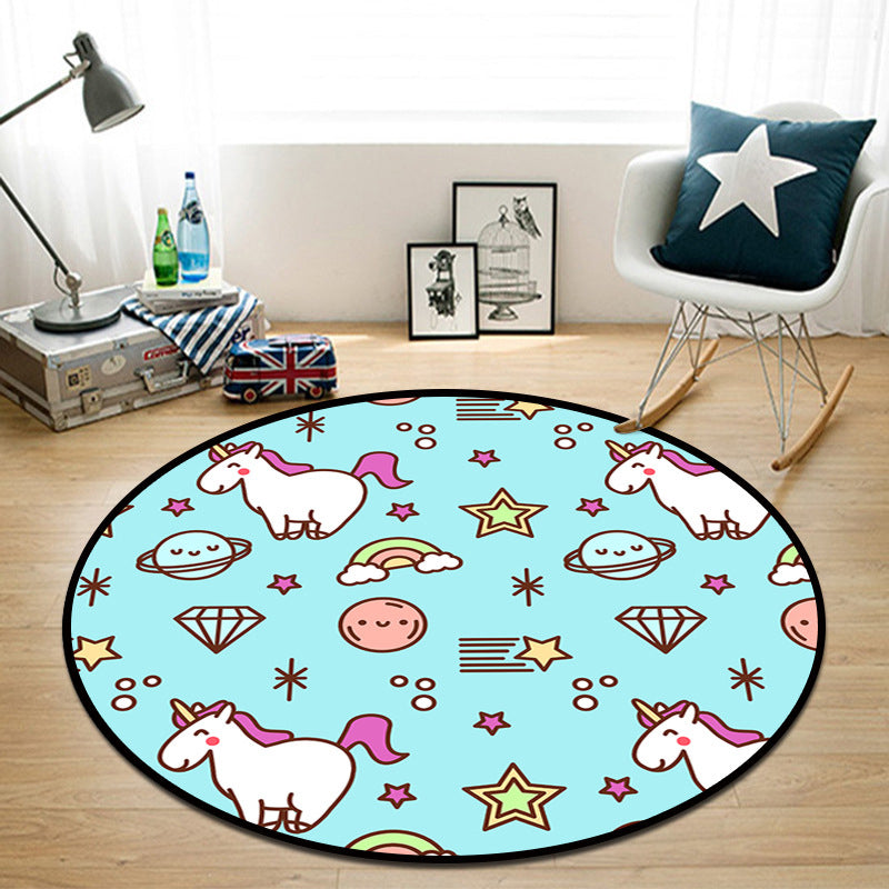 Pretty Multi Colored Cartoon Rug Synthetics Scandinavian Rug Anti-Slip Machine Washable Stain Resistant Area Rug for Kids Bedroom Aqua Clearhalo 'Area Rug' 'Rug' 2105921