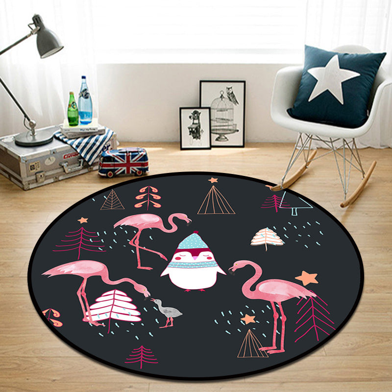 Pretty Multi Colored Cartoon Rug Synthetics Scandinavian Rug Anti-Slip Machine Washable Stain Resistant Area Rug for Kids Bedroom Black Clearhalo 'Area Rug' 'Rug' 2105922