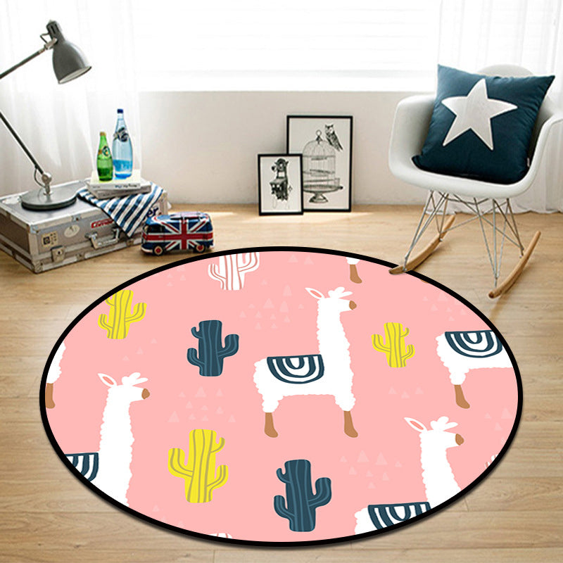 Pretty Multi Colored Cartoon Rug Synthetics Scandinavian Rug Anti-Slip Machine Washable Stain Resistant Area Rug for Kids Bedroom Pink-White Clearhalo 'Area Rug' 'Rug' 2105923