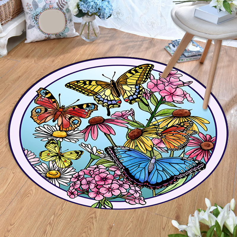 Aesthetics Animal Pattern Rug Multi Colored Cartoon Carpet Polyester Machine Washable Anti-Slip Backing Pet Friendly Rug for Child Room Blue Clearhalo 'Area Rug' 'Rug' 2105955