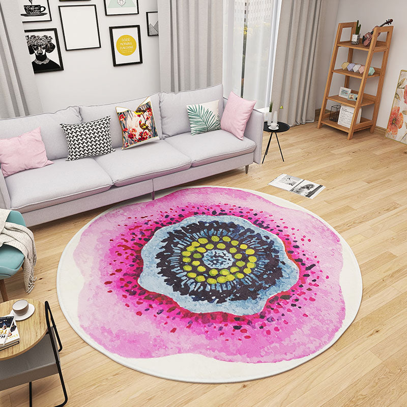 Multi Colored Bedroom Foot Rug Kids Floral Rug Cotton Machine Wash Pet Friendly Area Carpet Pink Clearhalo 'Area Rug' 'Rug' 2105991