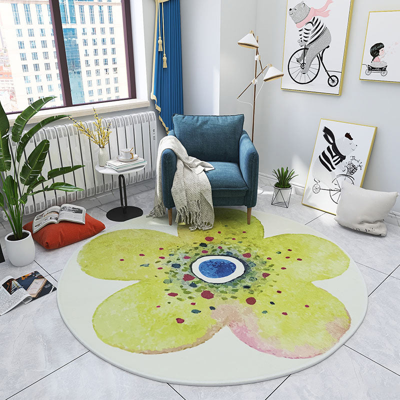 Multi Colored Bedroom Foot Rug Kids Floral Rug Cotton Machine Wash Pet Friendly Area Carpet Yellow Clearhalo 'Area Rug' 'Rug' 2105992