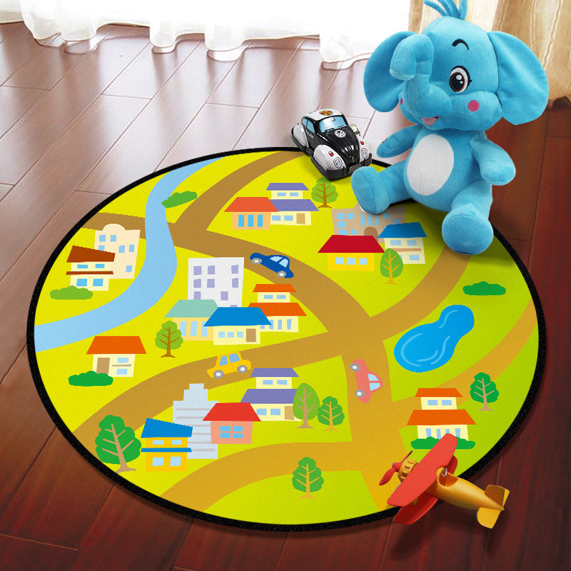 Multicolored Adventure Map Rug Synthetics Cartoon Carpet Anti-Slip Backing Stain Resistant Machine Washable Area Rug for Kids Room Yellow Clearhalo 'Area Rug' 'Rug' 2106002