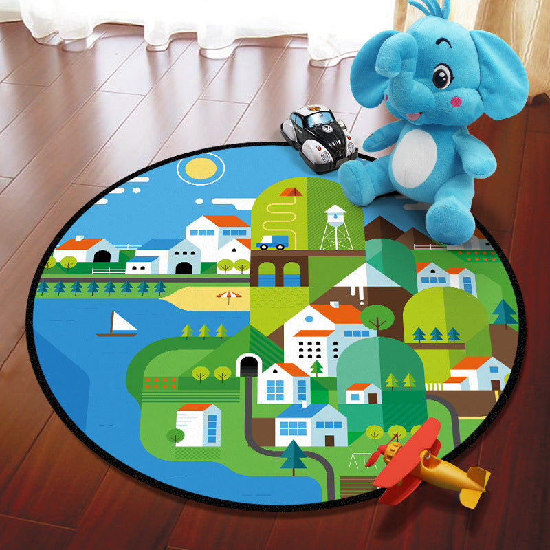 Multicolored Adventure Map Rug Synthetics Cartoon Carpet Anti-Slip Backing Stain Resistant Machine Washable Area Rug for Kids Room Blue Clearhalo 'Area Rug' 'Rug' 2106003