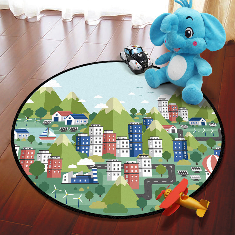 Multicolored Adventure Map Rug Synthetics Cartoon Carpet Anti-Slip Backing Stain Resistant Machine Washable Area Rug for Kids Room Green Clearhalo 'Area Rug' 'Rug' 2106005