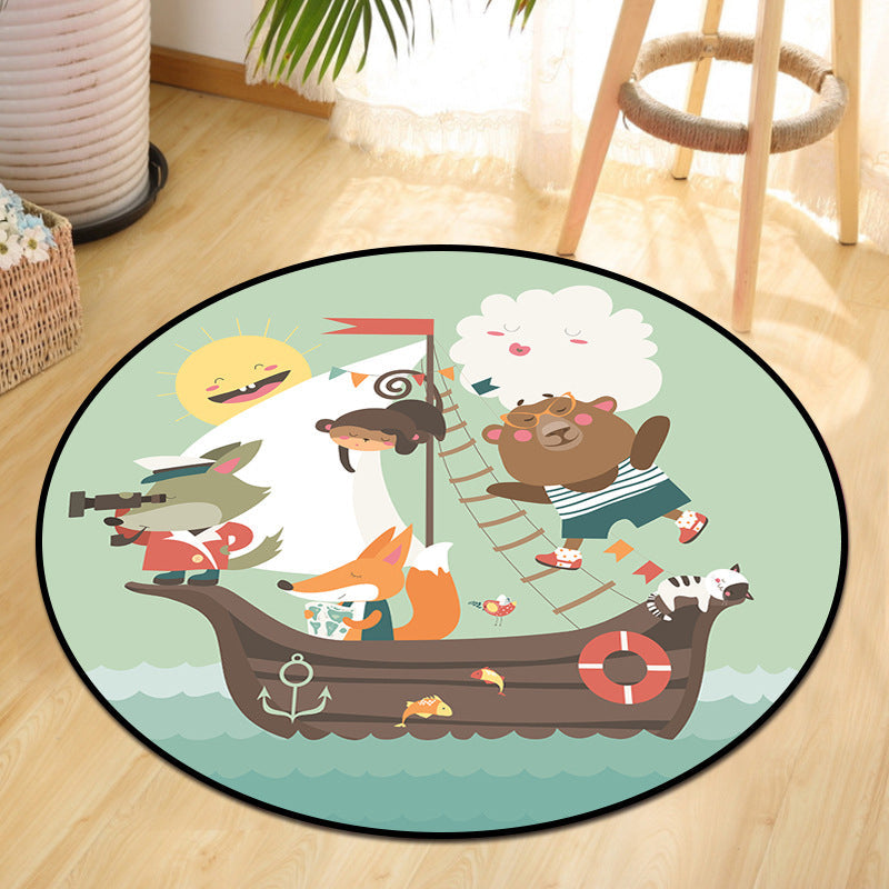 Fun Animal Picnic Drawing Rug Multi-Color Childrens Art Rug Synthetics Anti-Slip Machine Washable Stain Resistant Rug for Nursery Lake Green Clearhalo 'Area Rug' 'Rug' 2106016
