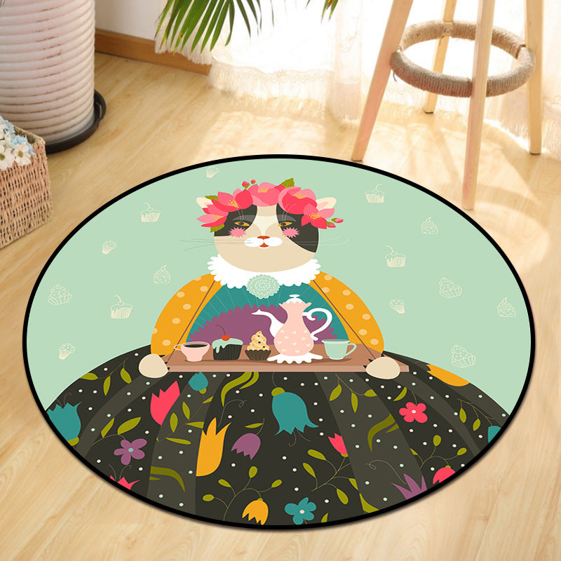 Fun Animal Picnic Drawing Rug Multi-Color Childrens Art Rug Synthetics Anti-Slip Machine Washable Stain Resistant Rug for Nursery Dark Green Clearhalo 'Area Rug' 'Rug' 2106018
