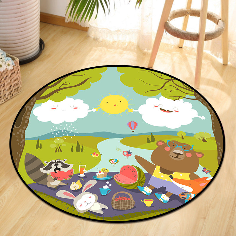 Fun Animal Picnic Drawing Rug Multi-Color Childrens Art Rug Synthetics Anti-Slip Machine Washable Stain Resistant Rug for Nursery Aqua Clearhalo 'Area Rug' 'Rug' 2106019