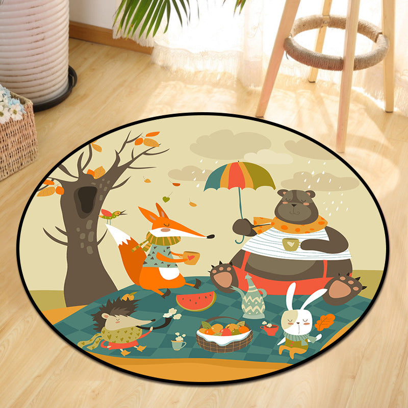 Fun Animal Picnic Drawing Rug Multi-Color Childrens Art Rug Synthetics Anti-Slip Machine Washable Stain Resistant Rug for Nursery Yellow Clearhalo 'Area Rug' 'Rug' 2106020
