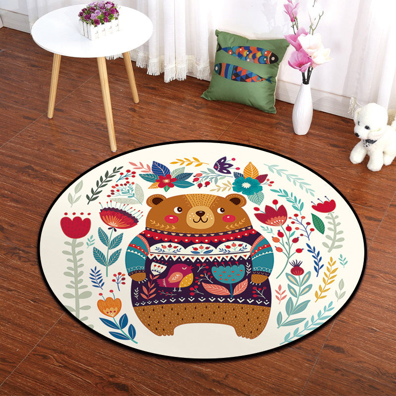 Colorful Animal Painting Print Rug Multi-Colored Cartoon Rug Synthetics Washable Non-Slip Stain Resistant Rug for Baby Room Brown Clearhalo 'Area Rug' 'Rug' 2106039