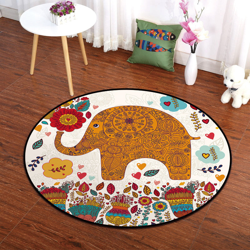Colorful Animal Painting Print Rug Multi-Colored Cartoon Rug Synthetics Washable Non-Slip Stain Resistant Rug for Baby Room Yellow Clearhalo 'Area Rug' 'Rug' 2106041