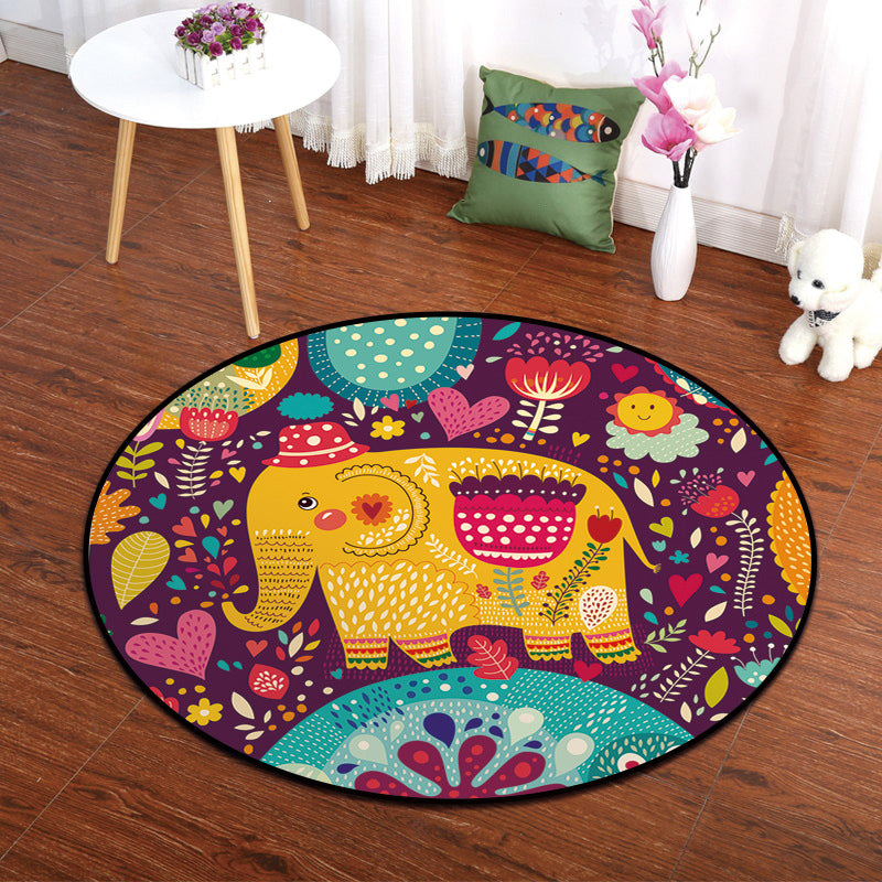 Colorful Animal Painting Print Rug Multi-Colored Cartoon Rug Synthetics Washable Non-Slip Stain Resistant Rug for Baby Room Dark Purple Clearhalo 'Area Rug' 'Rug' 2106043