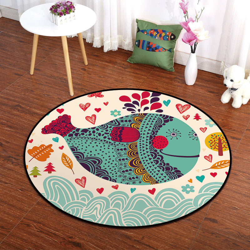 Colorful Animal Painting Print Rug Multi-Colored Cartoon Rug Synthetics Washable Non-Slip Stain Resistant Rug for Baby Room Lake Blue Clearhalo 'Area Rug' 'Rug' 2106044