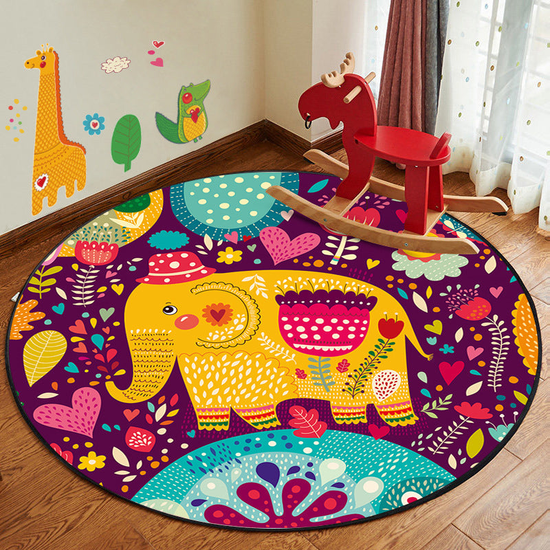 Learn and Play Cartoon Rug Multi Color Animal Pattern Rug Pet Friendly Anti-Slip Backing Washable Rug for Kids Purple-Red Clearhalo 'Area Rug' 'Rug' 2106085
