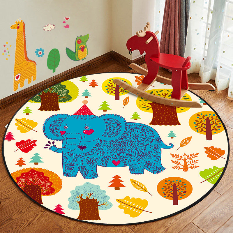 Learn and Play Cartoon Rug Multi Color Animal Pattern Rug Pet Friendly Anti-Slip Backing Washable Rug for Kids Blue Clearhalo 'Area Rug' 'Rug' 2106086