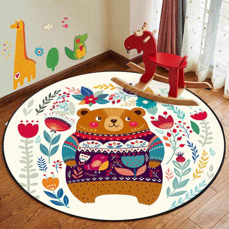 Learn and Play Cartoon Rug Multi Color Animal Pattern Rug Pet Friendly Anti-Slip Backing Washable Rug for Kids Brown Clearhalo 'Area Rug' 'Rug' 2106087