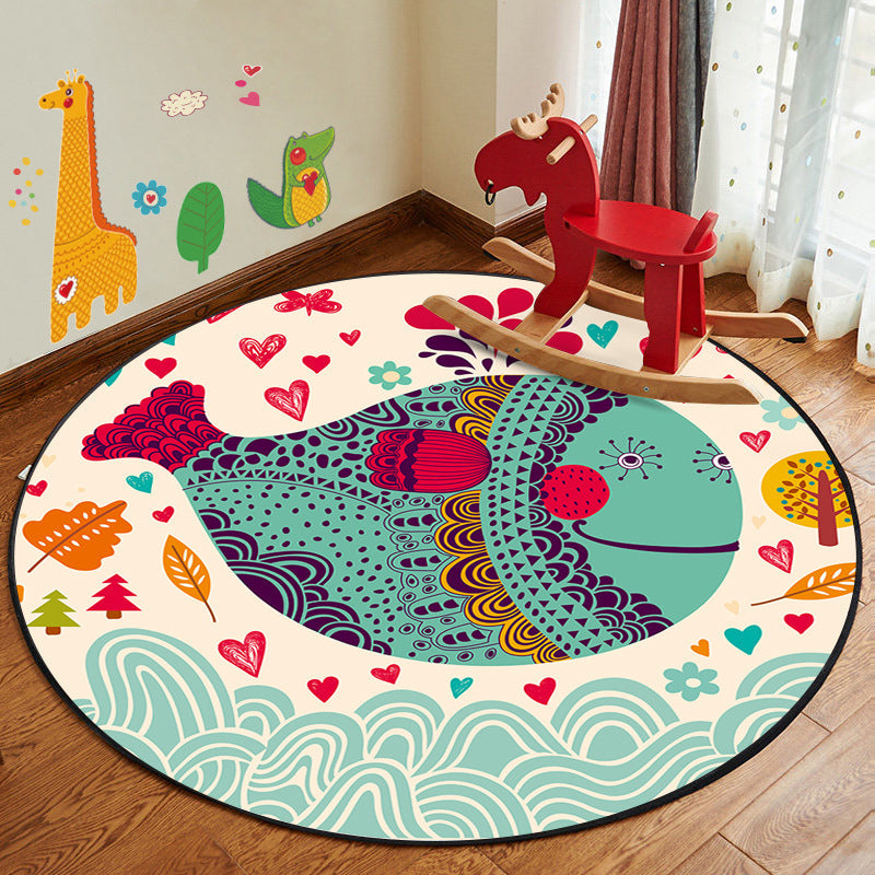 Learn and Play Cartoon Rug Multi Color Animal Pattern Rug Pet Friendly Anti-Slip Backing Washable Rug for Kids Lake Green Clearhalo 'Area Rug' 'Rug' 2106088