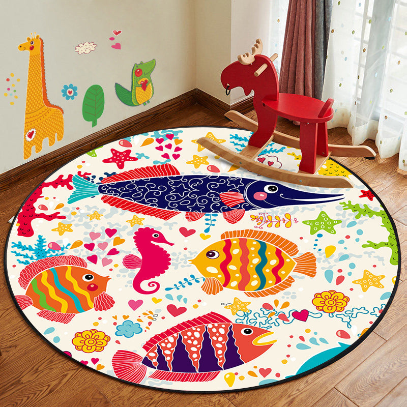 Learn and Play Cartoon Rug Multi Color Animal Pattern Rug Pet Friendly Anti-Slip Backing Washable Rug for Kids White Clearhalo 'Area Rug' 'Rug' 2106089