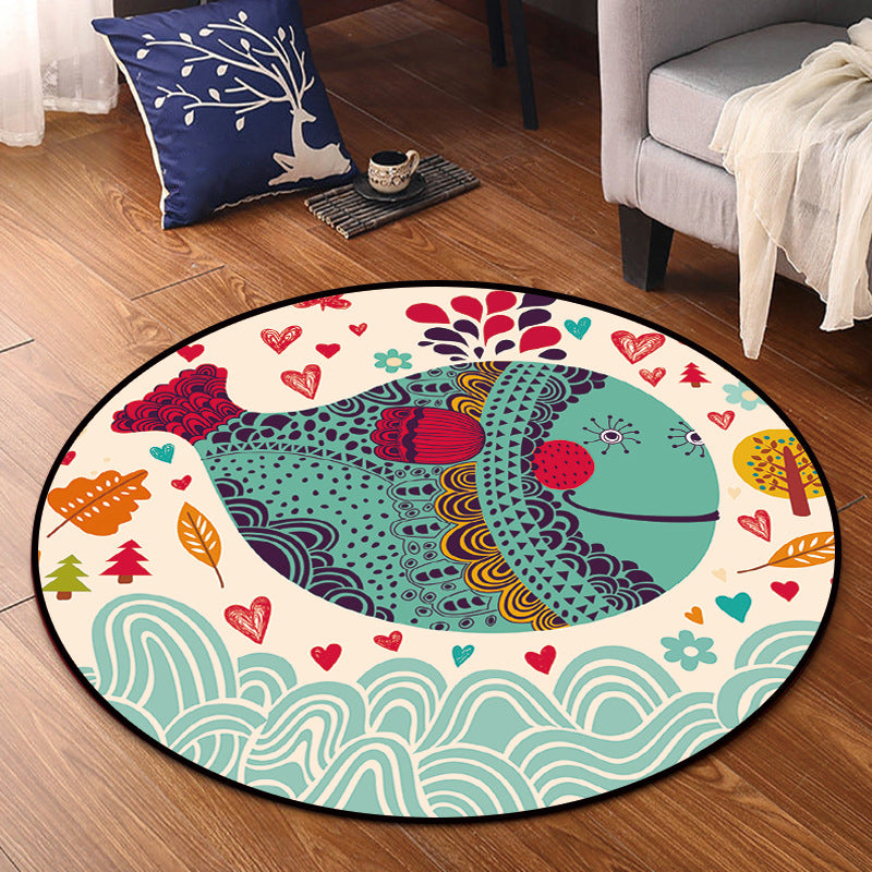 Bright Multi Colored Animal Rug Synthetics Cartoon Carpet Pet Friendly Anti-Slip Backing Washable Rug for Childrens Room Lake Green Clearhalo 'Area Rug' 'Rug' 2106095