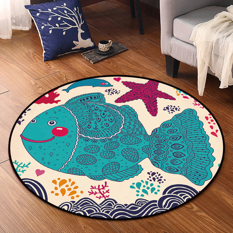 Cartoon Nursery Area Rug Multi Colored Polypropylene Rug Pet Friendly Non-Slip Washable Carpet Lake Blue Clearhalo 'Area Rug' 'Rug' 2106099