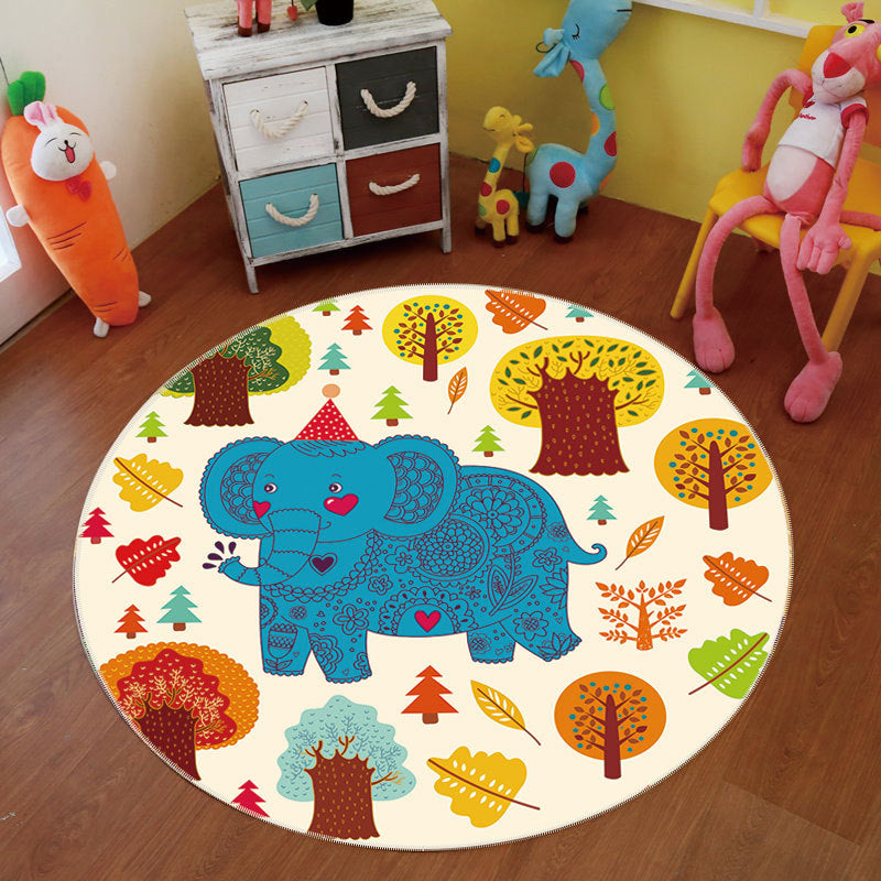Trendy Animal Land Rug Multi-Color Childrens Art Rug Polyester Pet Friendly Non-Slip Backing Machine Washable Carpet for Bedroom Decor Blue Clearhalo 'Area Rug' 'Rug' 2106105