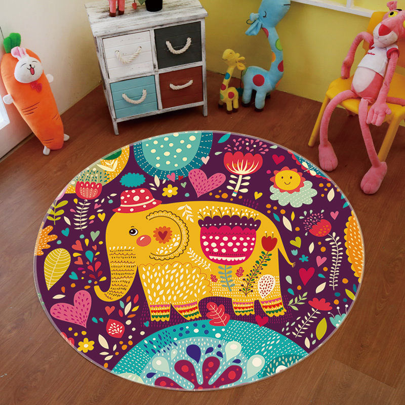 Trendy Animal Land Rug Multi-Color Childrens Art Rug Polyester Pet Friendly Non-Slip Backing Machine Washable Carpet for Bedroom Decor Purple-Red Clearhalo 'Area Rug' 'Rug' 2106106