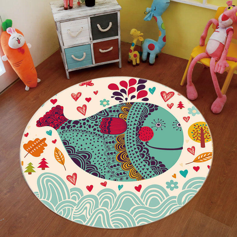 Trendy Animal Land Rug Multi-Color Childrens Art Rug Polyester Pet Friendly Non-Slip Backing Machine Washable Carpet for Bedroom Decor Lake Green Clearhalo 'Area Rug' 'Rug' 2106107