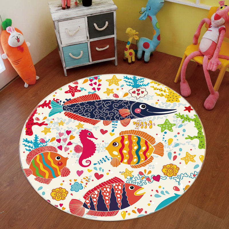 Trendy Animal Land Rug Multi-Color Childrens Art Rug Polyester Pet Friendly Non-Slip Backing Machine Washable Carpet for Bedroom Decor White Clearhalo 'Area Rug' 'Rug' 2106109