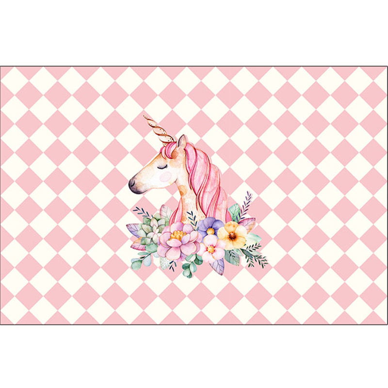 Nordic Girls Bedroom Rug Multi-Colored Unicorn and Flower Print Rug Polypropylene Pet Friendly Stain Resistant Non-Slip Indoor Rug Clearhalo 'Area Rug' 'Rug' 2106134