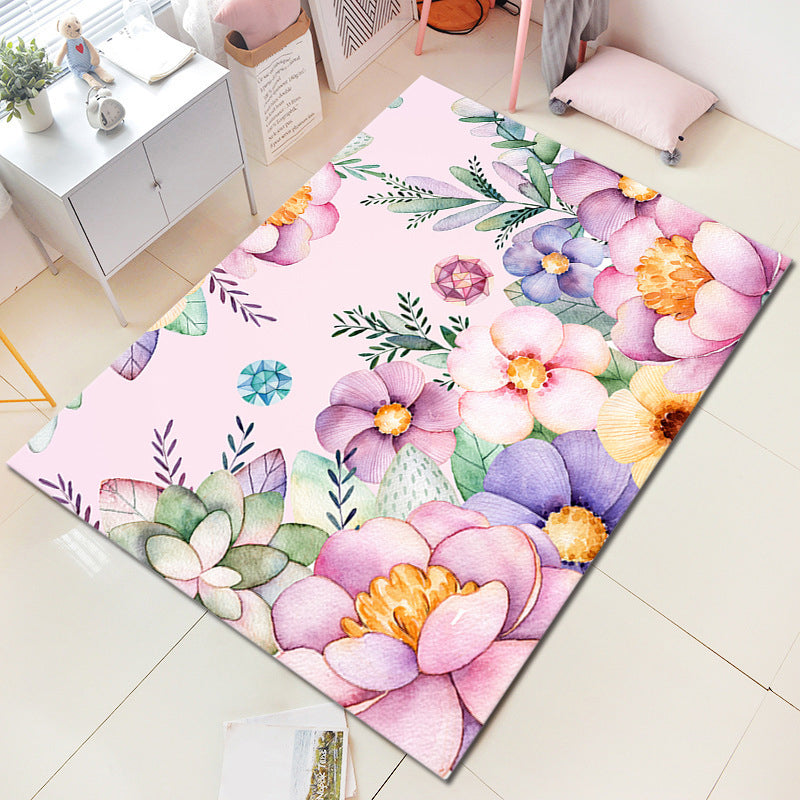 Nordic Girls Bedroom Rug Multi-Colored Unicorn and Flower Print Rug Polypropylene Pet Friendly Stain Resistant Non-Slip Indoor Rug Rose Pink Clearhalo 'Area Rug' 'Rug' 2106135