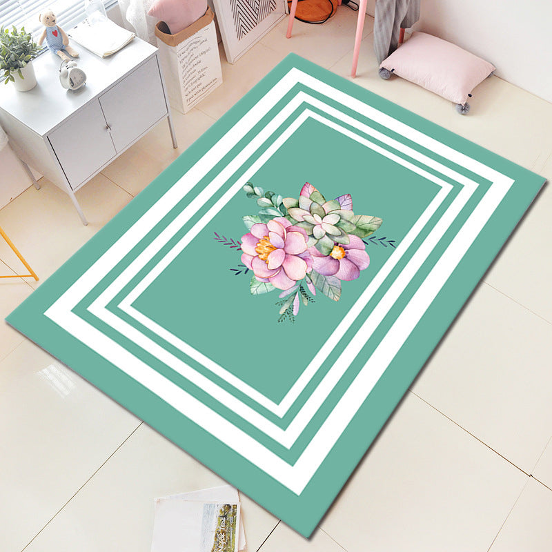 Nordic Girls Bedroom Rug Multi-Colored Unicorn and Flower Print Rug Polypropylene Pet Friendly Stain Resistant Non-Slip Indoor Rug Green Clearhalo 'Area Rug' 'Rug' 2106137
