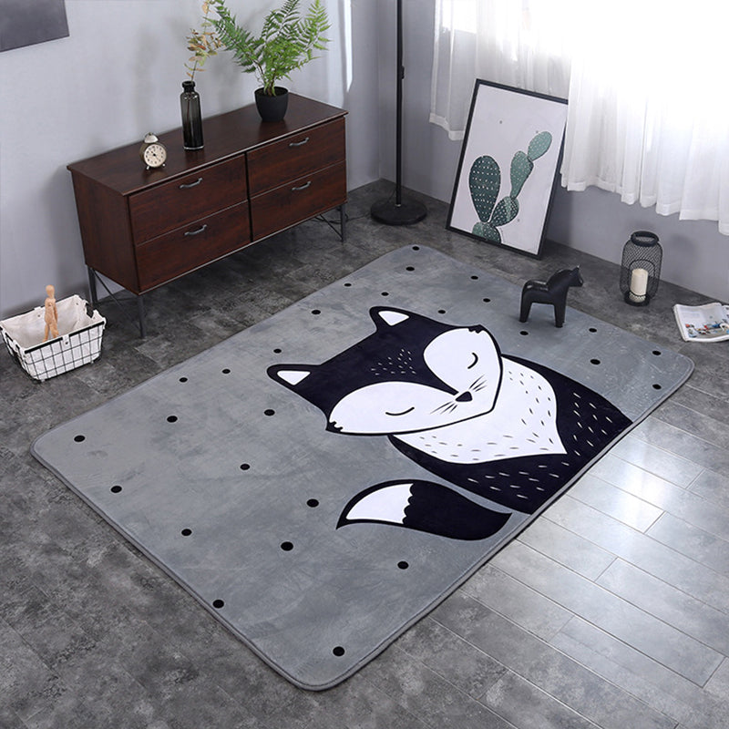 Multicolor Living Room Play Rug Cartoon City Road Animal Carpet Polypropylene Stain Resistant Washable Anti-Slip Backing Rug Black 4'9