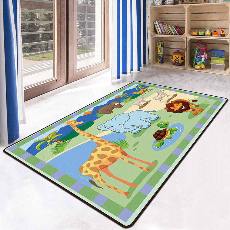 Educational Multicolor Zoo Print Rug Synthetics Cartoon Rug Anti-Slip Learn and Play Rug for Kids Light Green Clearhalo 'Area Rug' 'Rug' 2106211