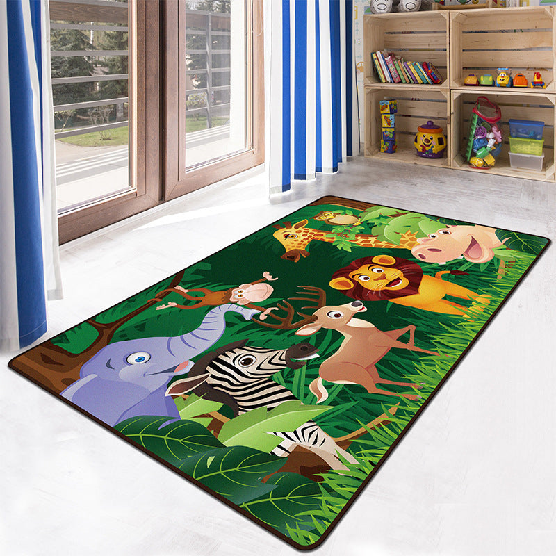 Educational Multicolor Zoo Print Rug Synthetics Cartoon Rug Anti-Slip Learn and Play Rug for Kids Dark Green Clearhalo 'Area Rug' 'Rug' 2106215