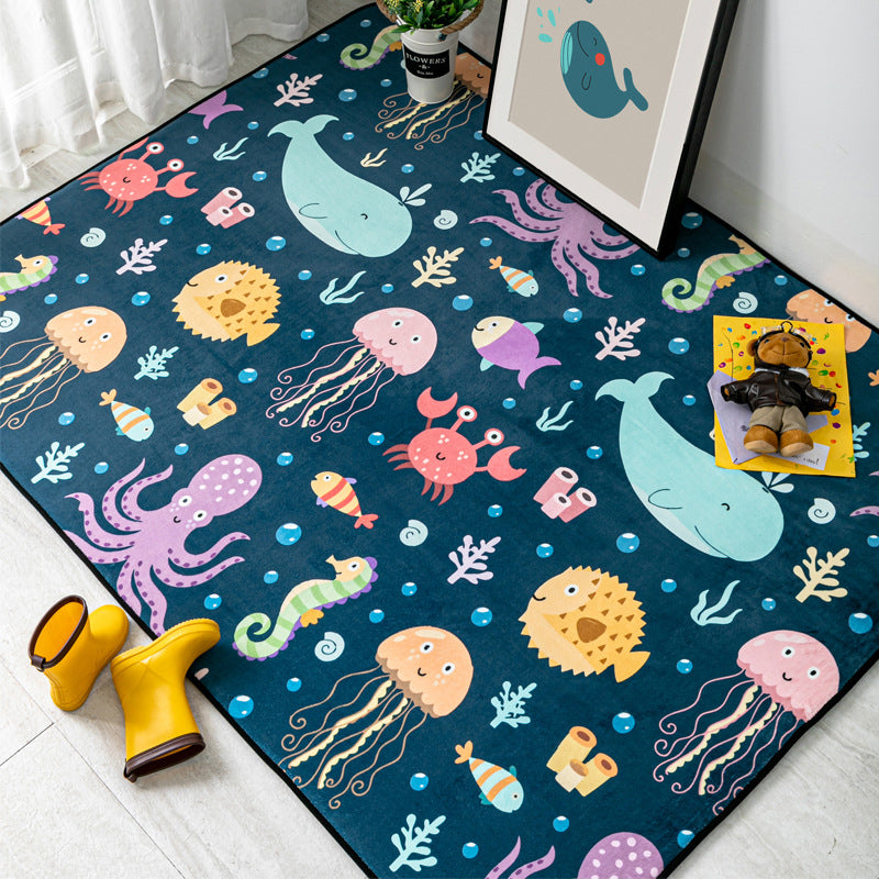 Multi-Color Kids Bedroom Rug Cartoon Animal Indoor Rug Synthetics Washable Anti-Slip Pet Friendly Carpet Turquoise Clearhalo 'Area Rug' 'Rug' 2106276