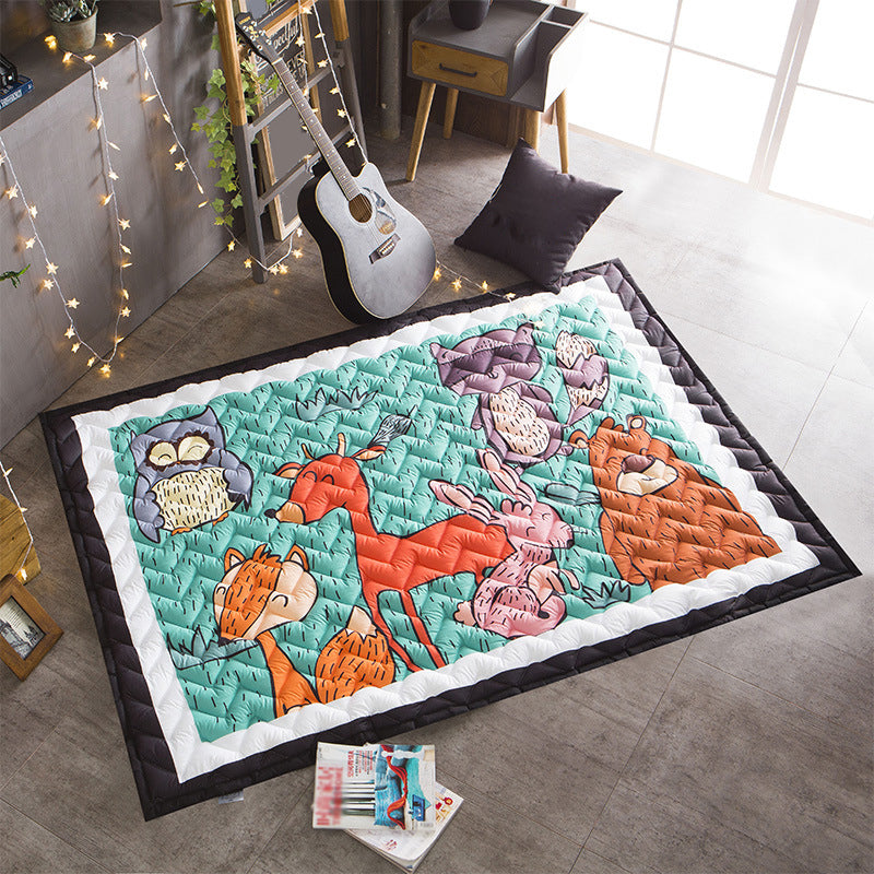 Cartoon Girls Room Rug Multi Colored Animal Print Chevron-Quilt Rug Polypropylene 21078423 Carpet Green 4'9