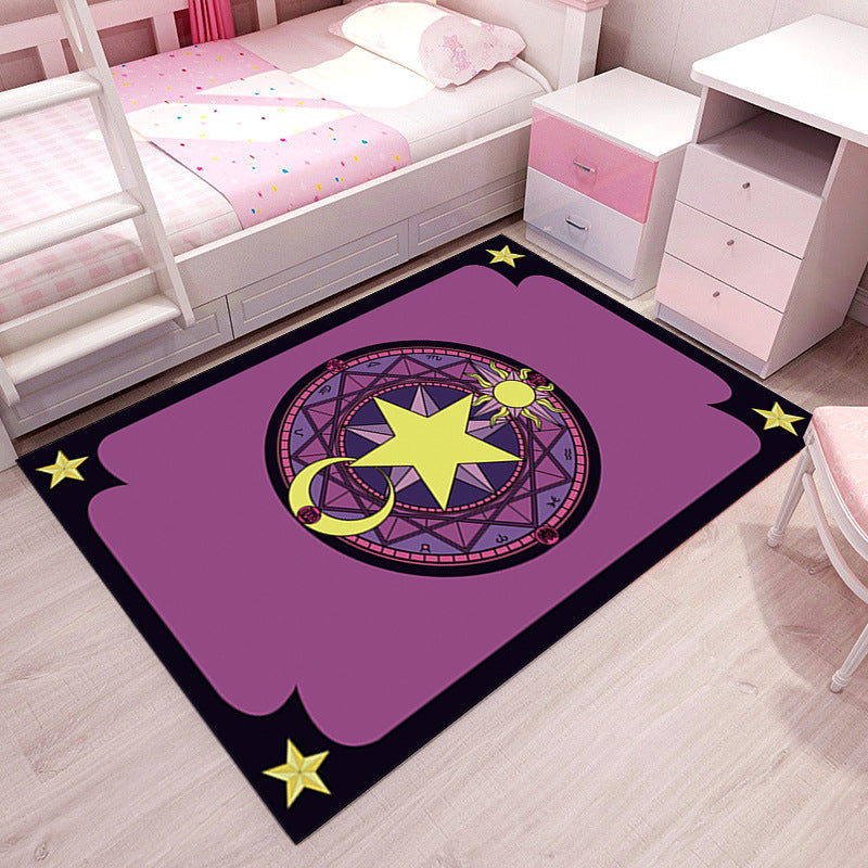 Girlish Patterned Rug Multicolor Kids Rug Polyester Anti-Slip Backing Stain Resistant Washable Area Rug for Bedroom Purple Clearhalo 'Area Rug' 'Rug' 2106287