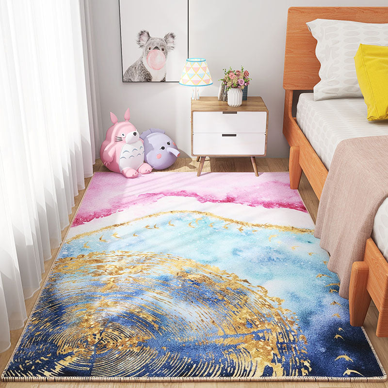Scandinavian Girls Bedroom Rug Multi-Color Botanical Carpet Synthetics Machine Washable Stain Resistant Non-Slip Backing Rug Blue Clearhalo 'Area Rug' 'Rug' 2106302